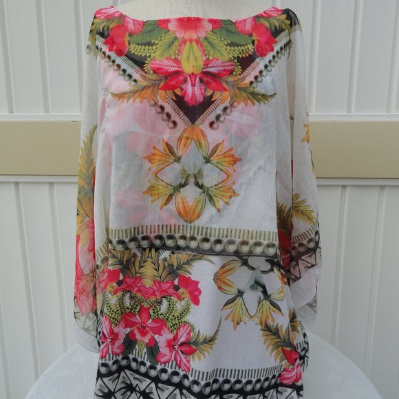 Live and Let Live Size 1X Poncho Blouse Colorful - Picture 2 of 9